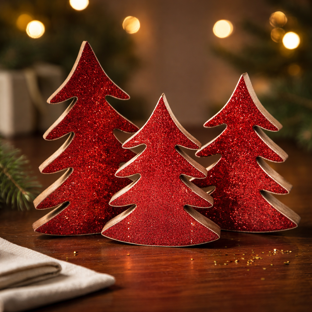 Red Enamel Christmas Tree Set of 3