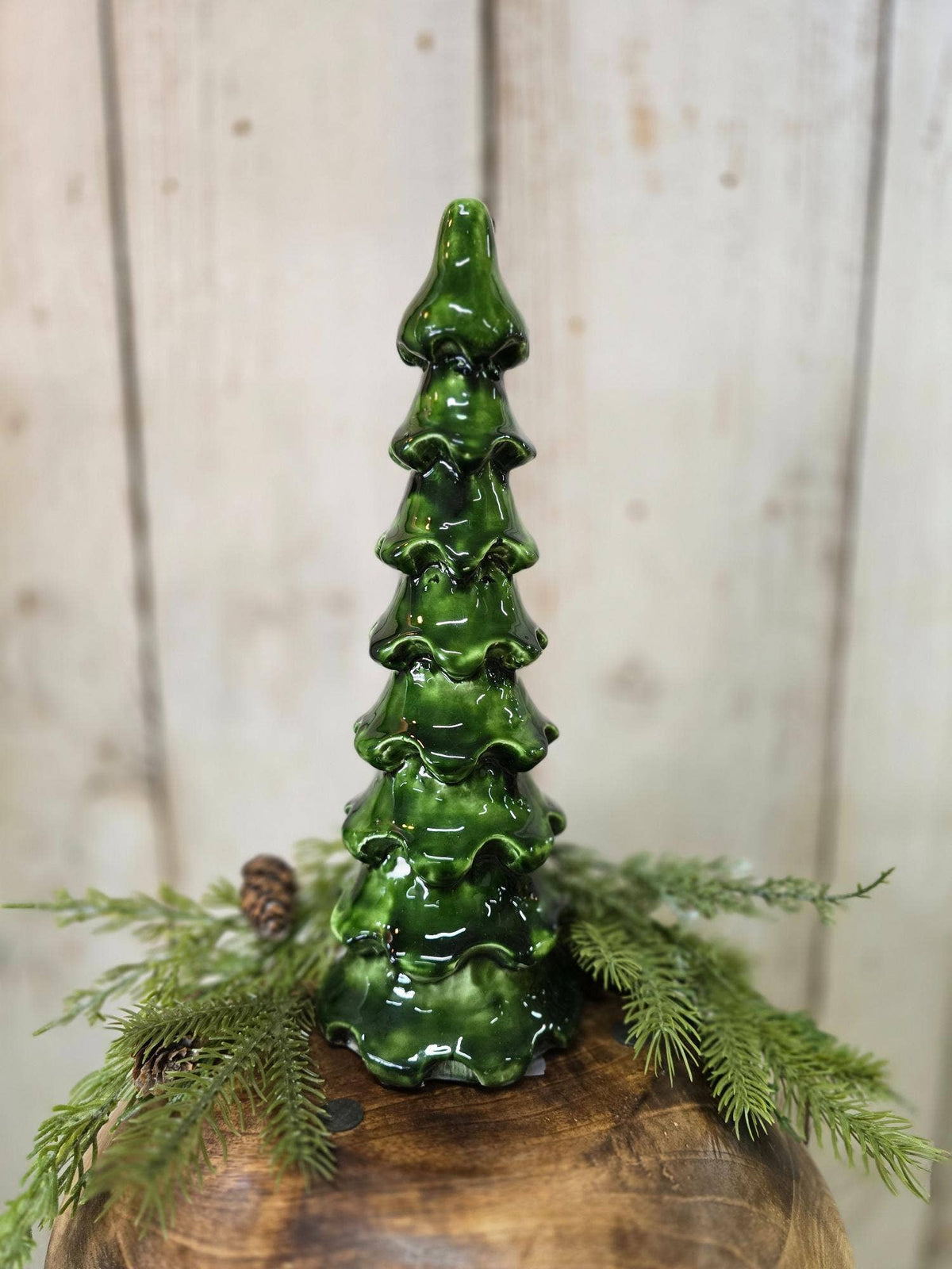 Large Green Enamel Layered Tree 11x3.9in