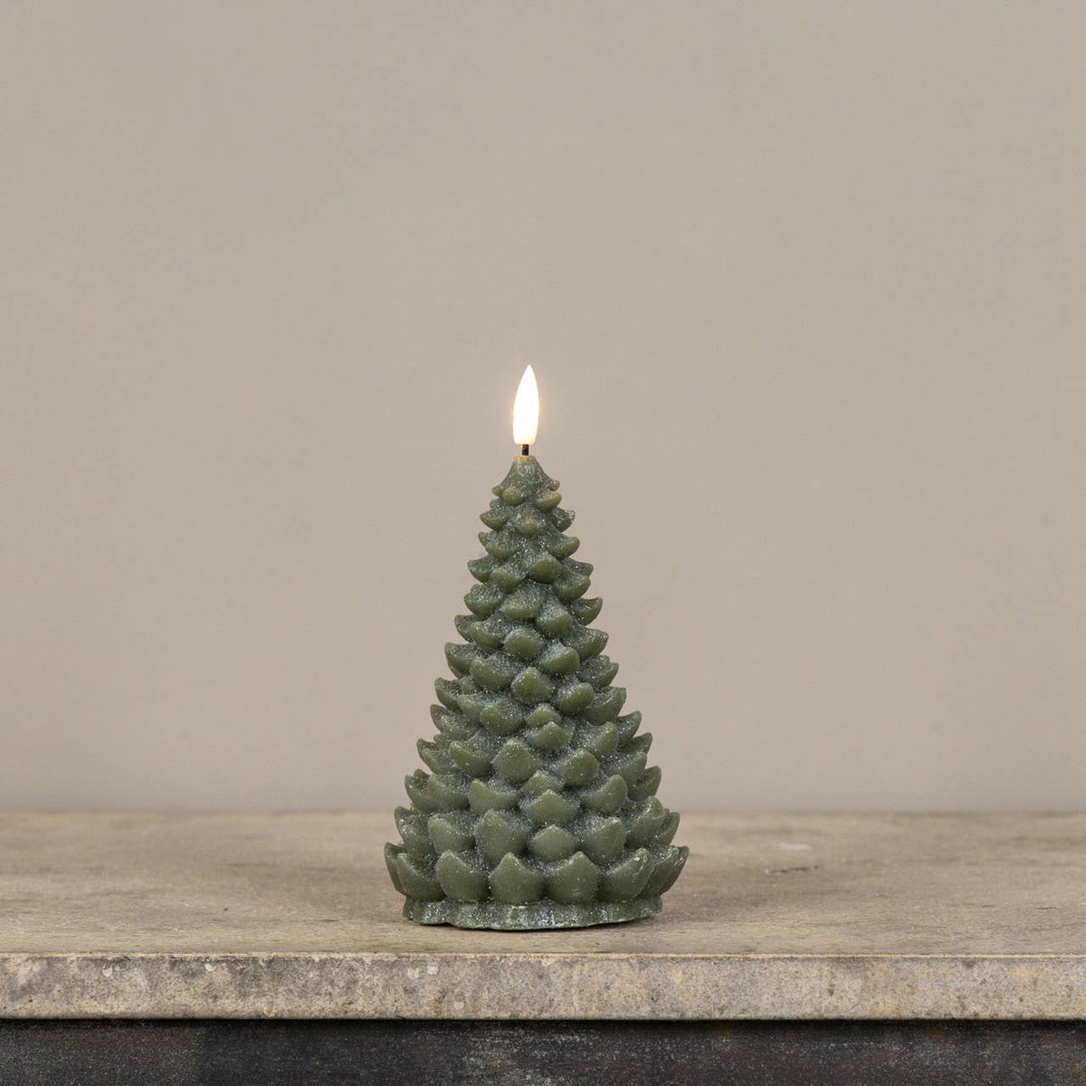 7" GREEN SHIMMER 3D FLAME BALSAM TREE CANDLE