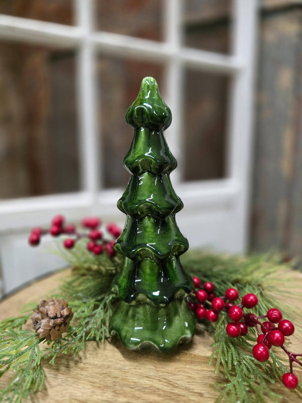 Small Green Enamel Layered Tree 8.3x2.7in
