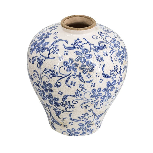 Rounded Blue Floral Vase