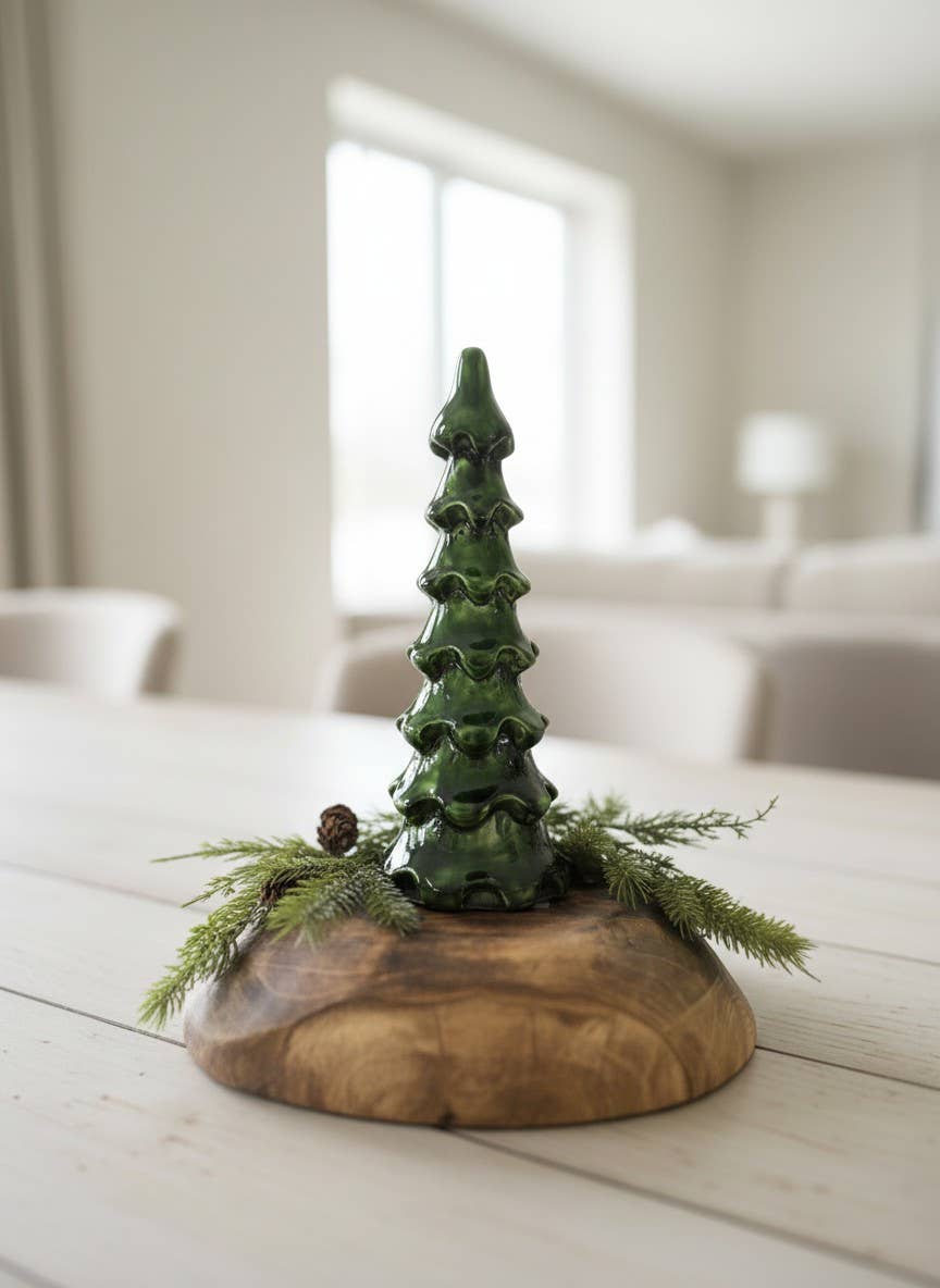 Large Green Enamel Layered Tree 11x3.9in