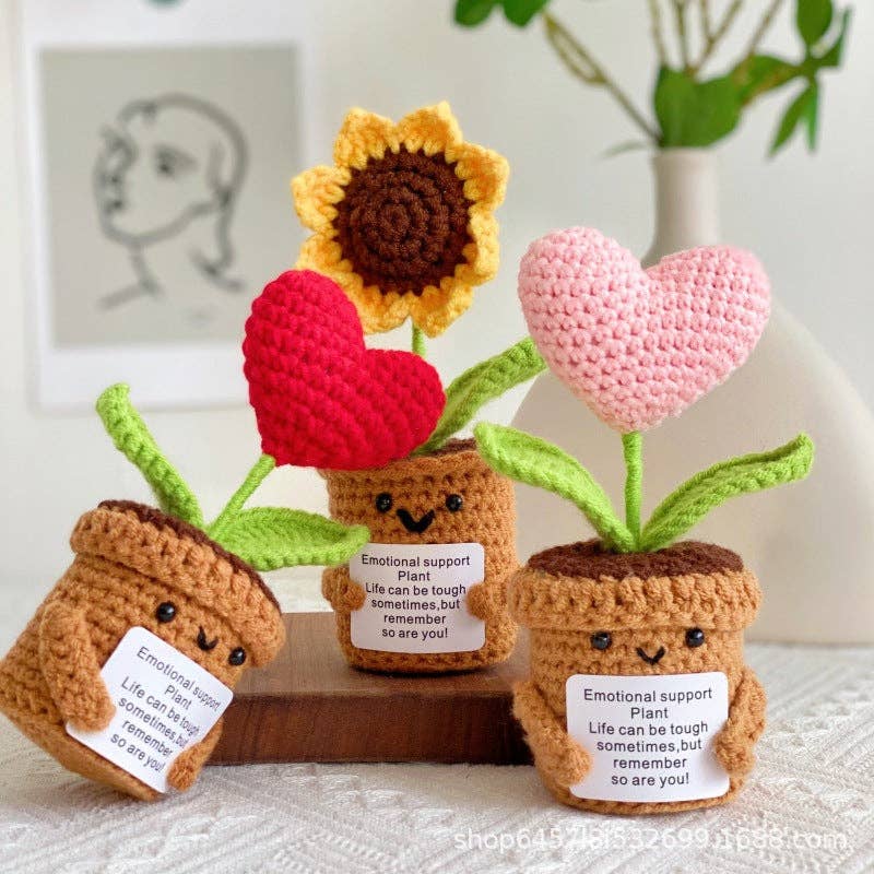 Crochet Heart Flower Pot Gift Decor