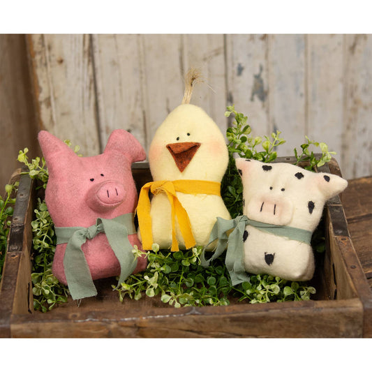 Stuffed Rustic Cow Sitter - 4”H
