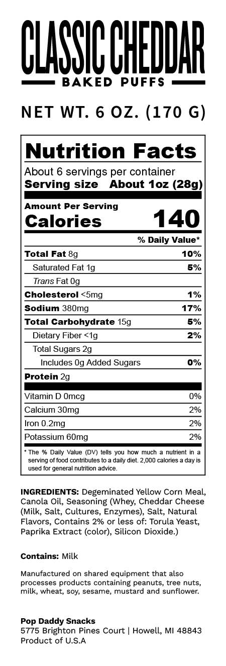 Flavored Baked Puffs - 6oz - Classic Cheddar
