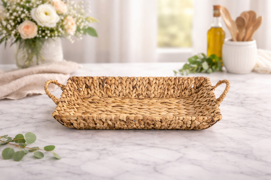 Rectangle Hyacinth Tray w/Side Handles