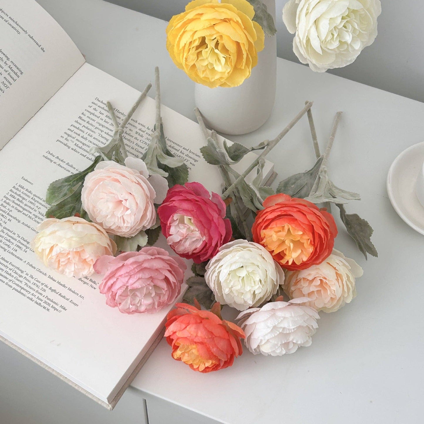 Faux Ranunculus Flower Stem Silk Peony Floral Decor