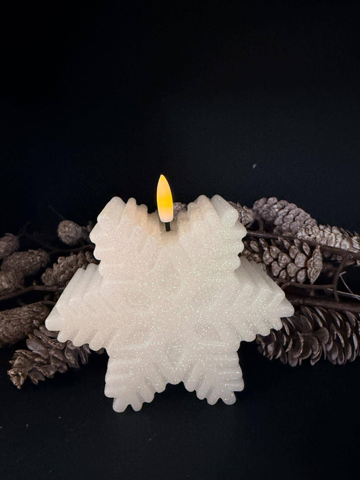 Snowflake Candle 2x5in Realistic Flame