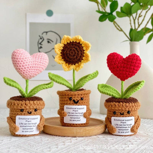 Crochet Heart Flower Pot Gift Decor