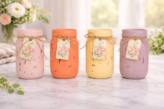 Mason Jar Glass Vase w/ Floral Dangler
