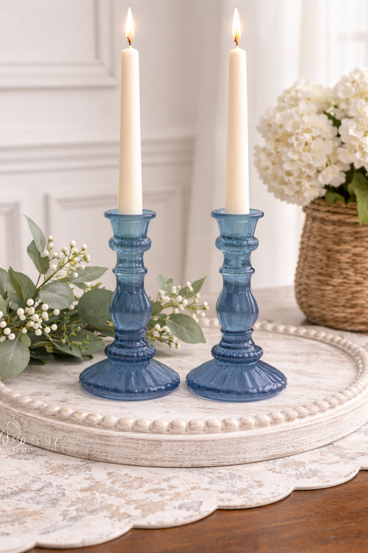 Coastal Blues Glass Candlestick