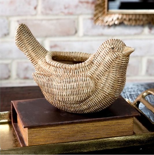 POLYRESIN WEAVE BIRD POT