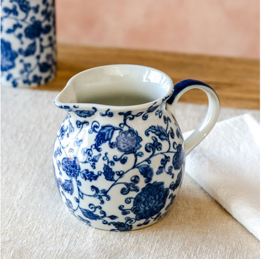 7" BLUE FLORAL SQUAT PITCHER