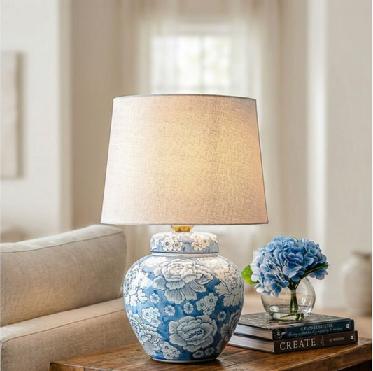 19.7" MD. BLUE FLORAL PATTERN LAMP