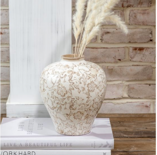 9" BEIGE HEIRLOOM PLUM VASE