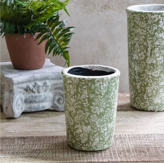 6.5" GREEN FLORAL PATTERN CERAMIC VASE