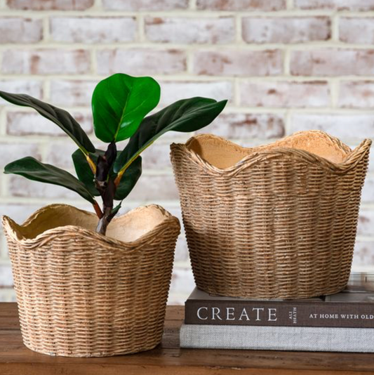 BASKET WEAVE CEMENT PLANTERS
