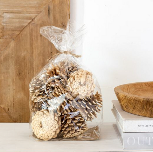 12 PC BLEACHED PINE CONE BAG