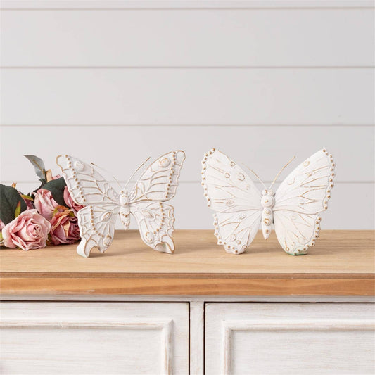 White And Gold Distressed Tabletop Butterfly (2 Styles)