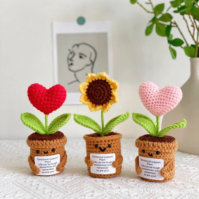 Crochet Heart Flower Pot Gift Decor