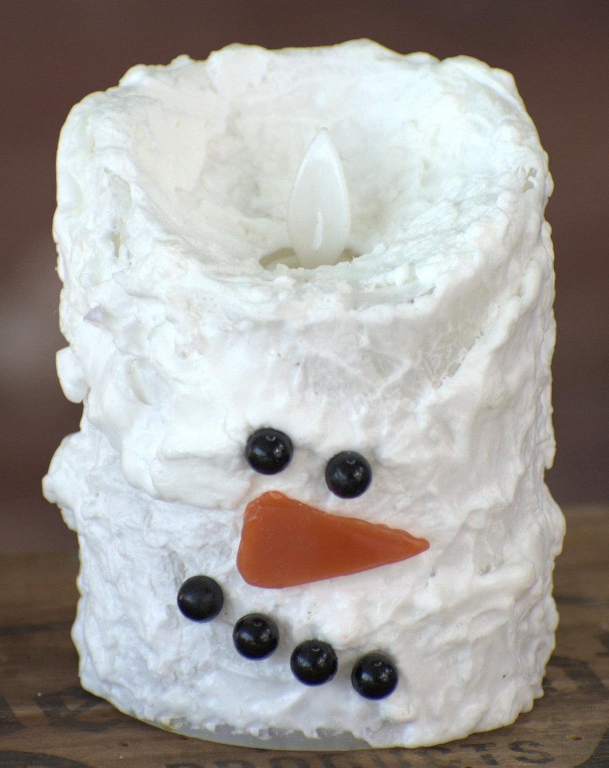 Snowman Bumpy White Moving Flame LED Candle 3in by 4in