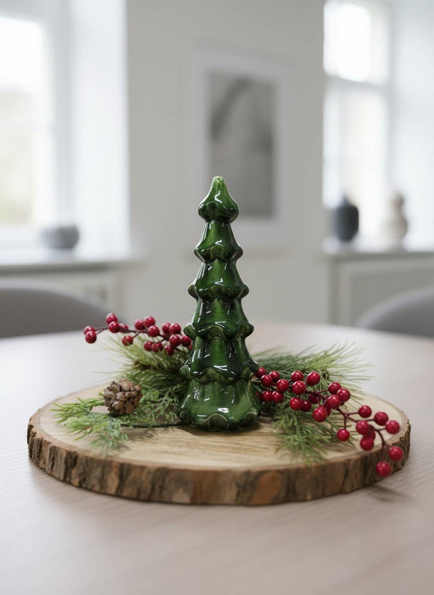 Small Green Enamel Layered Tree 8.3x2.7in